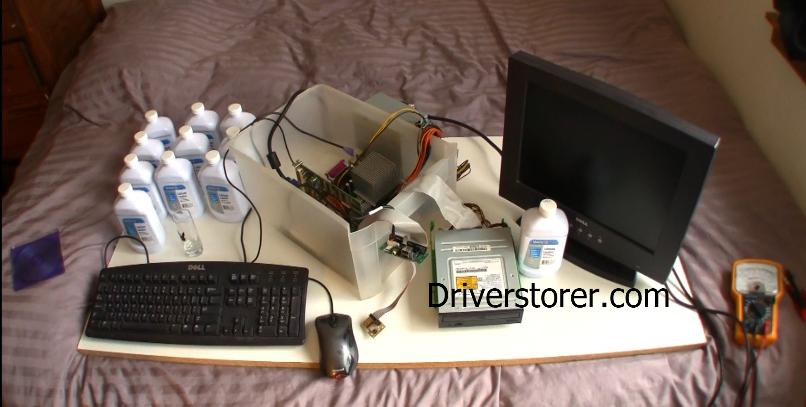 Oil cooled PC test setup, ready, before the addition of Oil (click for ultra high res) 